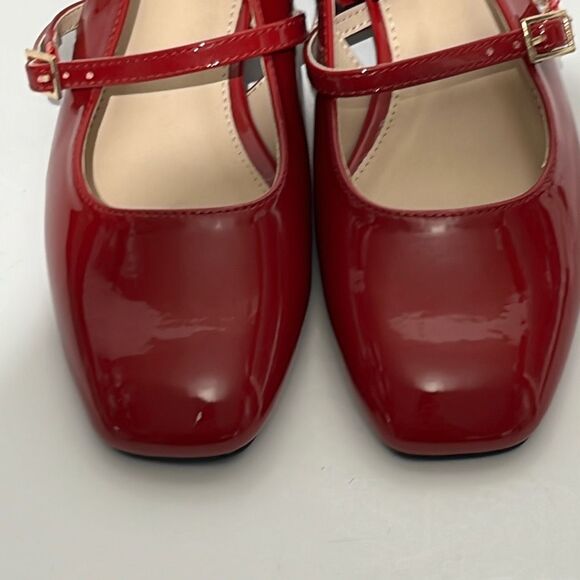 Coutgo Women's Red Patent Square Toe Block Heel Sling Back Pumps Size 5 - Picture 5 of 12